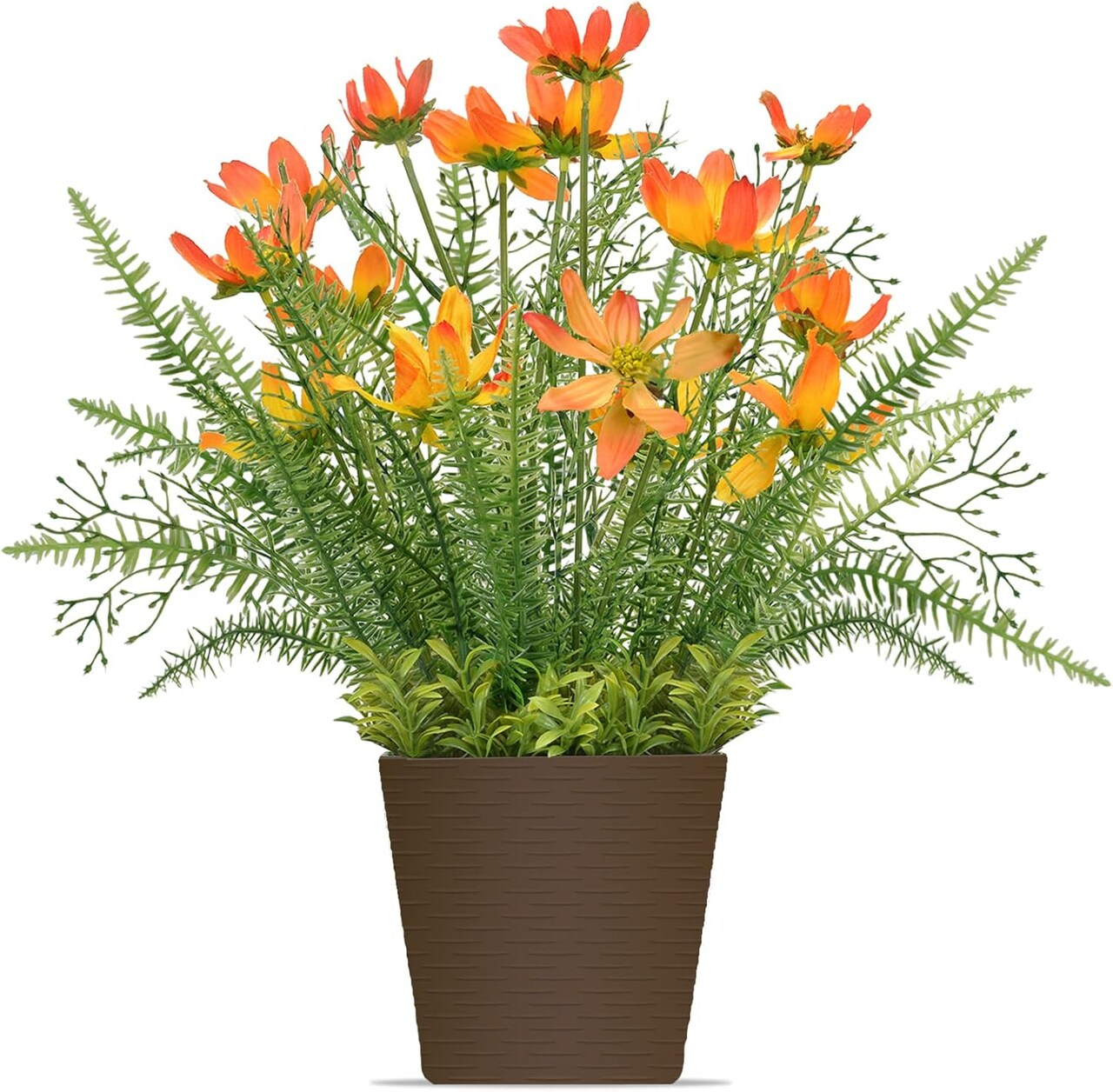 Silk Artificial Flowers Coreopsis Faux Flowers, Potted Floral Decor for Garden, Wedding, Office Table Decor Idea for Her or Him, Decorative Home Accessories(14.7 in, Orange)